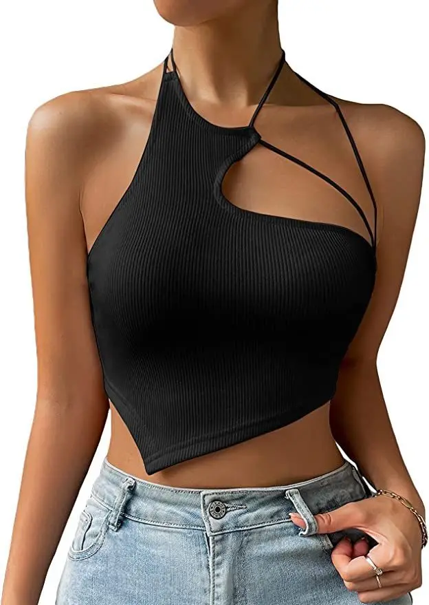 Cotton Crop Tops for Women Sleeveless Crew Neck Vest Ladies Summer Knit Ribbed Crop Tank Tops