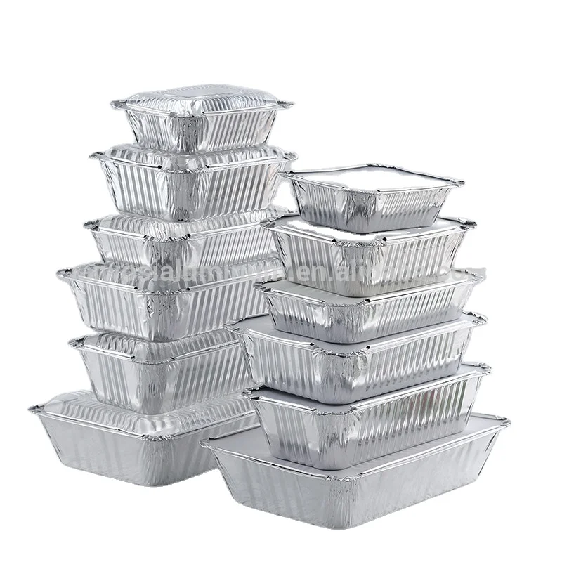 RE216 750ml Disposable Food Packaging Aluminum Foil Container Aluminium Foil Tray Rectangle Foil Baking Pans with Lid