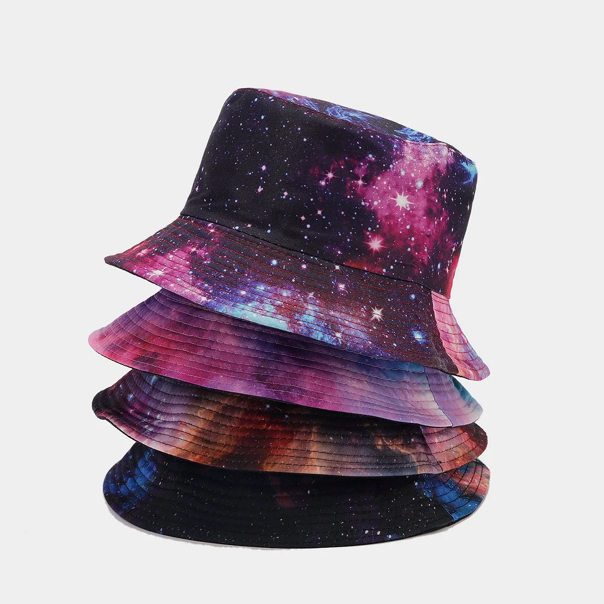 Stylish 2024 Nebula Cloud Universe Milky Way Print Digital Printing Polyester Double Sided Reversible Bucket Cap Fisherman Hat