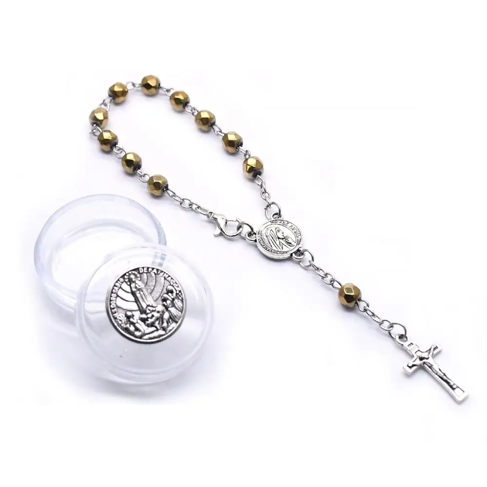 Religious Charms for Bracelet Bulk Fashion Catholic Handmade Crystal Bead Cross Rosary Bracelet