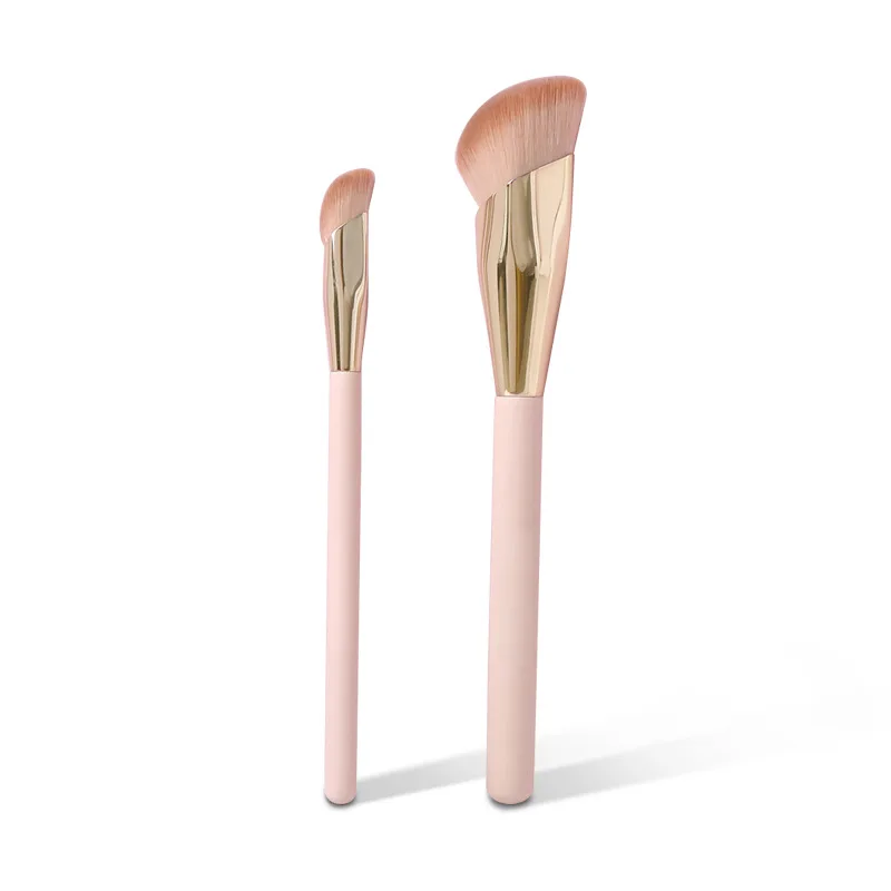 Factory oem Pink angled Foundation Makeup Brush Synthetic hair Shaped Foundation Brush Kabuki Brush For Face