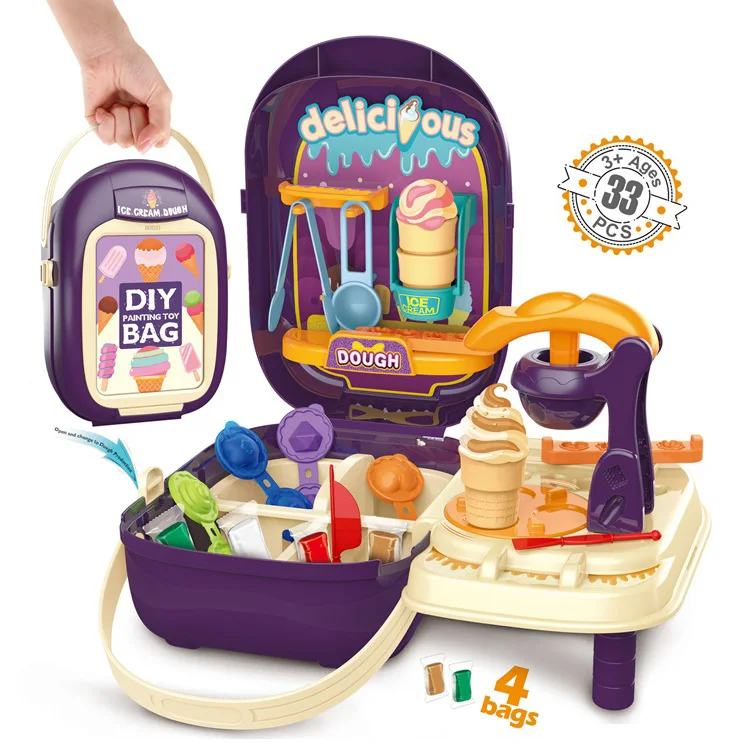 Hot selling suitcase pretend play toys dessert ice cream set dough mud cook toy