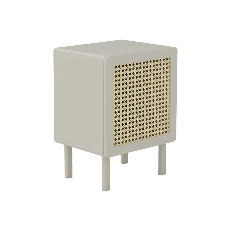 Rattan End Table White Painting Nightstand MDF Wooden Bedroom Rattan Bedside Table