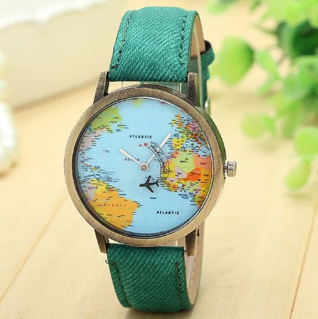 Cool Mini World Fashion Quartz Watch Men Unisex Map Airplane Travel Around The World Women Leather Dress Wrist Watches D30