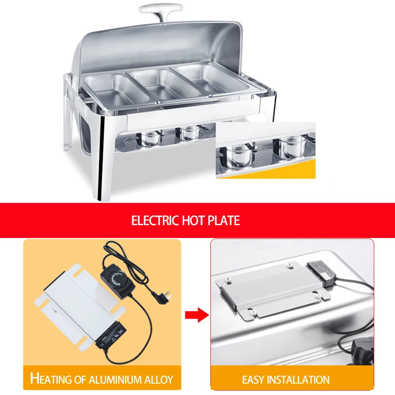 Прямая поставка с завода электрическая нагревательная Буфетная плита из нержавеющей стали со стеклянной крышкой оборудование буфетные блюда