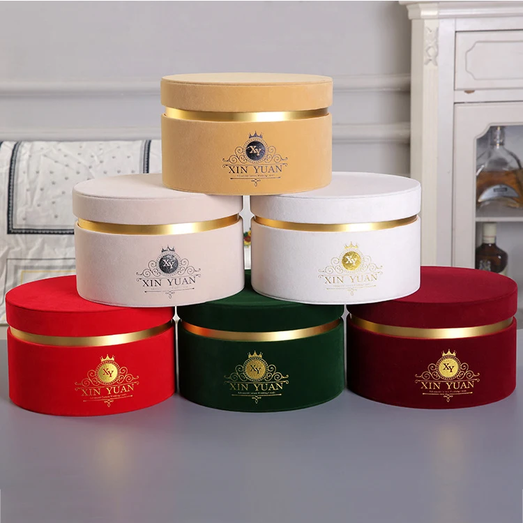 high quality wholesale custom round luxury velvet flower box