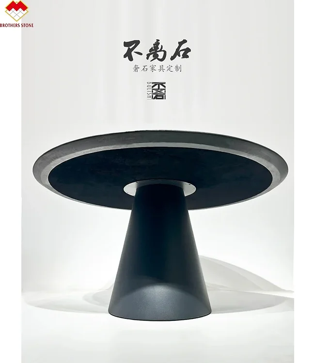 Italy Customizable Dining Table Set Dark Grey round Marble Slab with Lazy Susan 4-6-8-10 Seaters for Furniture Use