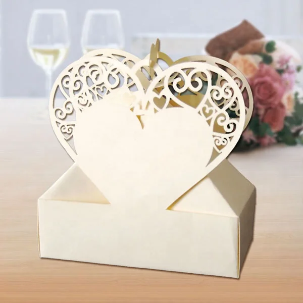 Fancy design laser cut heart shape wedding candy box