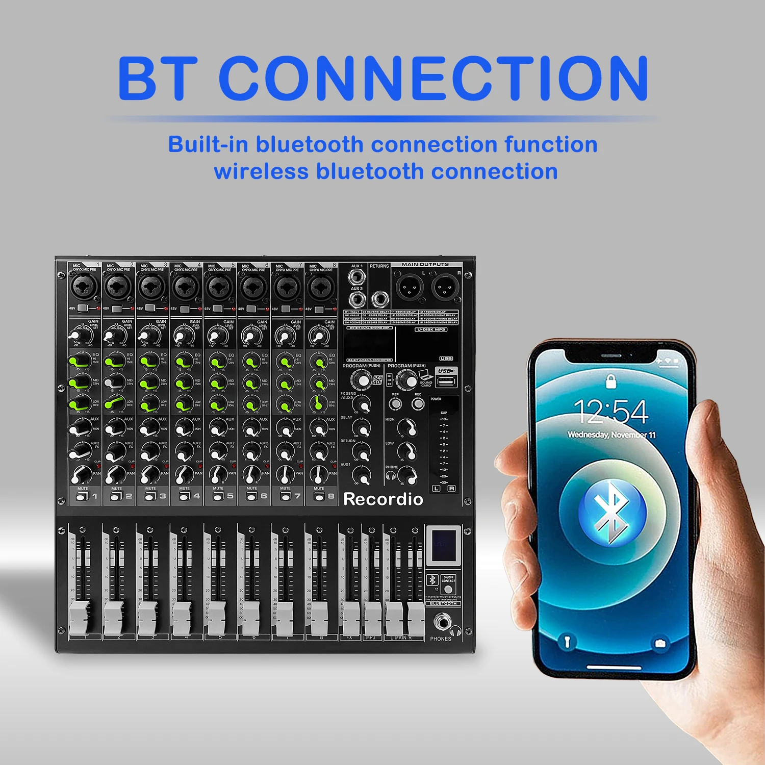 GAX-M8 Pro 8-канальный сетевой видеорегистратор DJ микшер с 256 DSP эффект реверберации BT 5 0 USB смеситель для караоке персональный компьютер запись