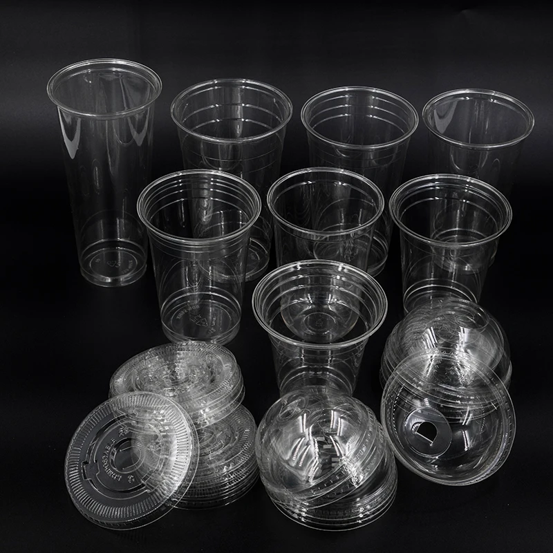 wholesale 12oz 24oz 16oz Biodegradable PLA Clear Cups Flat Dome Sip Lids Eco-Friendly Non-Plastic Disposable Paper Cups Stocked Wrapped