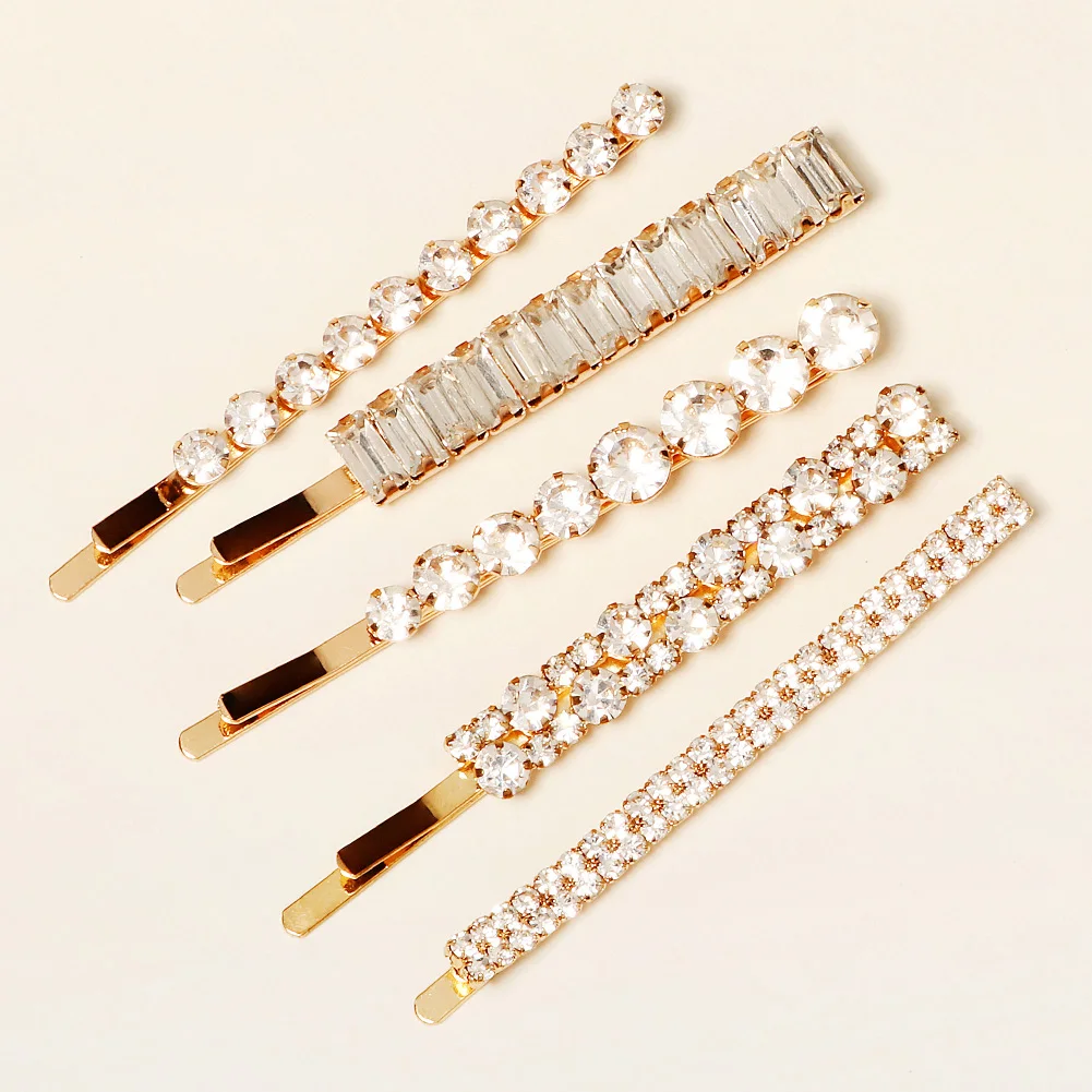 2021 High Quality Luxury Sweet Trending Custom Alloy Metal Chain Gold 5 Pcs Hair Clip Set For Women Headwear Gift
