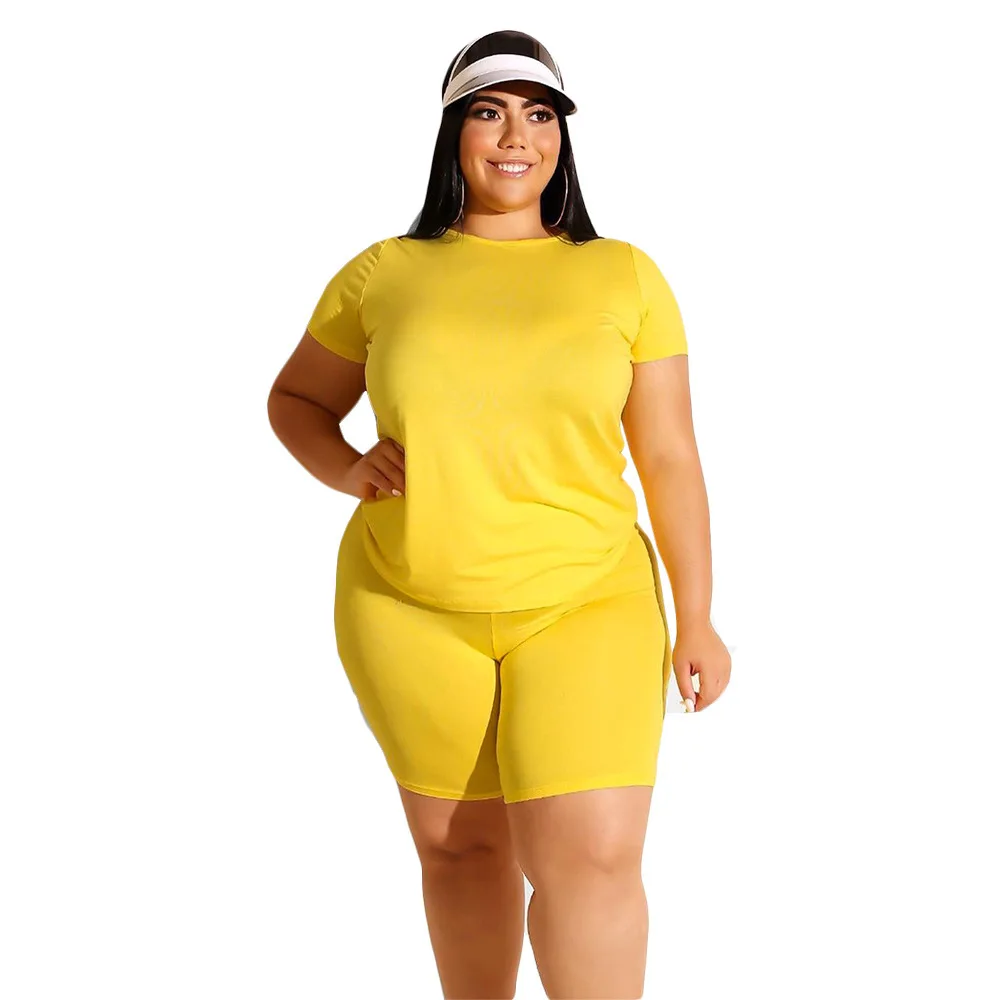 
2020 Wholesale Custom Logo Plus Size Women Summer Shorts and Crop Top Sexy Two Piece Biker Shorts Set 