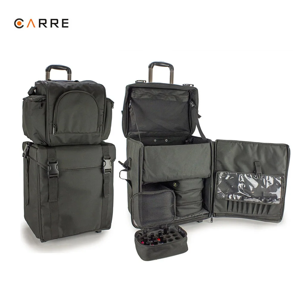 Soft Sided 1680D Nylon 2 in 1 Multifunction Nail Artist Hair Stylist Hairdressing Trolley Bag with Nail Polish Pouch