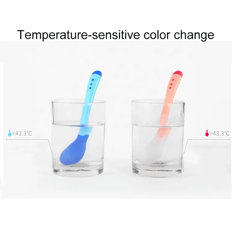 Factory Price Soft Head Baby Feeding Soup Spoon PP TPE Temperature Color Changing Plastic Spoons Fork with Temperature Sensor