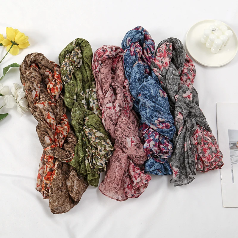 New Fashion Long Scarves Shawl Muslim Scarfs Floral Printed Hijab Cotton Viscose Hijab Scarf For Women
