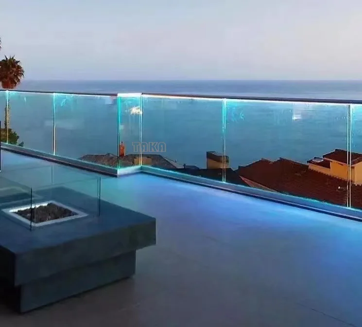New fashion frameless glass balcony railing designs LED light balcony aluminum railing glass for villa