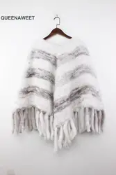 Winter Women Party Wear Fashion Natural White Knitted Mink Fur Shawl Cape