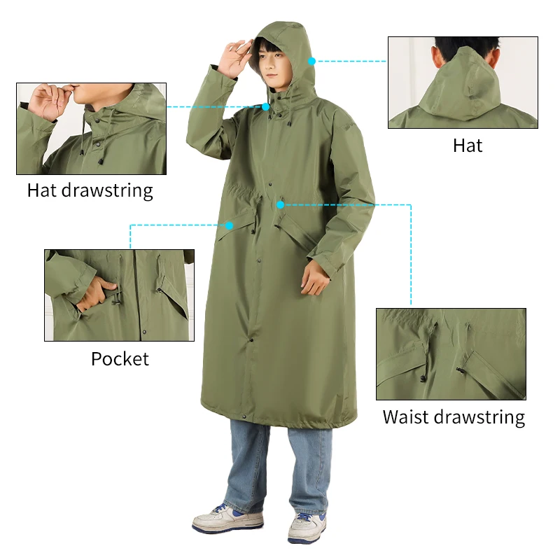 men Rain Jacket Waterproof Long Rain Coats Hooded Windbreaker Lightweight Raincoats Travel Hooded Coats