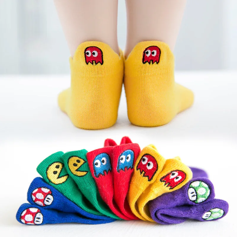 Yueli Children cotton summer solid color cartoon  embroidered cute ankle kid socks