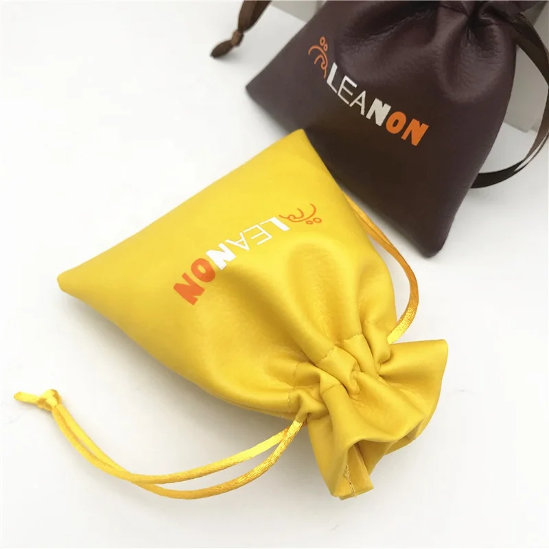 Custom printed light yellow PU jewellery bag small leather pouches