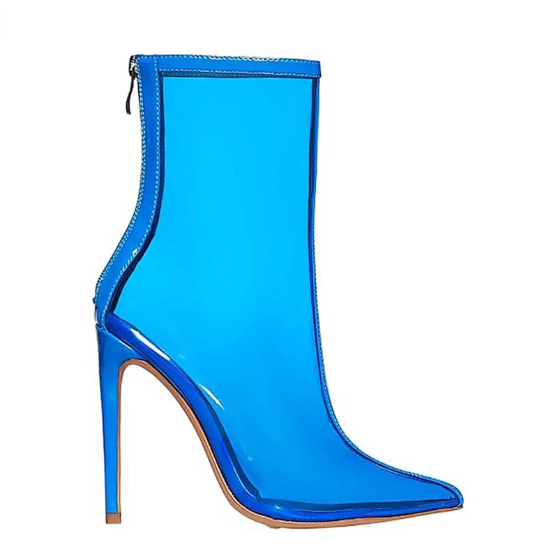 Fashion Transparent Woman High Quality Comfortable Zipper Pvc Heel Boots For Ladies