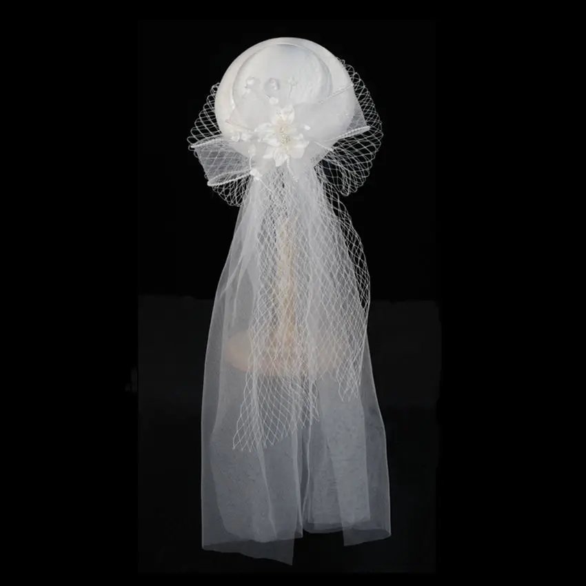 wholesale fashion Women white satin flowers beret mesh veil pillbox hat Kentucky Derby bride hats church wedding new arrival