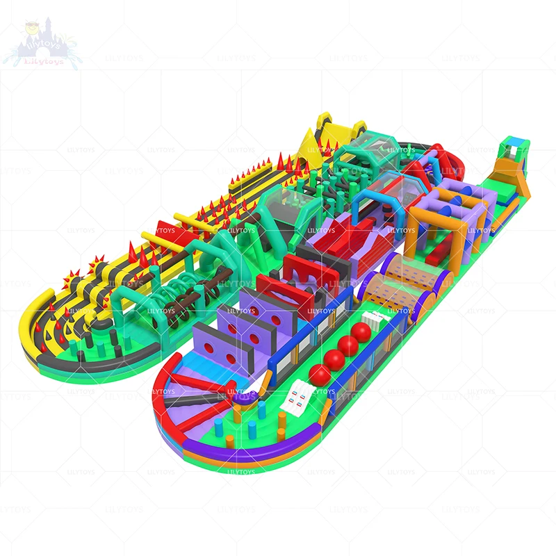 Outside Obstacle Course With Wrecking Ball Children Inflatable Bouncy Course For Sale