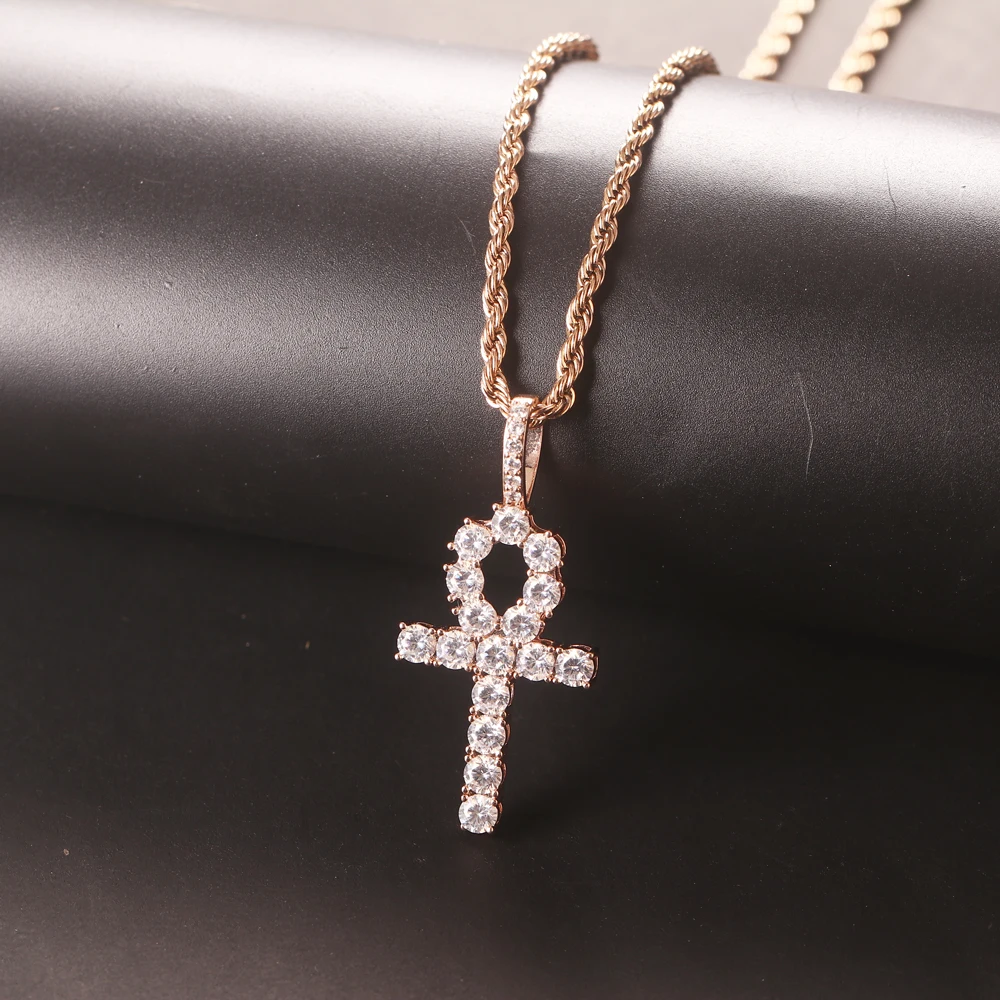 NEW Trend Hip Hop Cross Pendant Necklaces Unisex Micro Pave Cubic Zircon Egyptian Style Chain Necklace Punk Jewelry