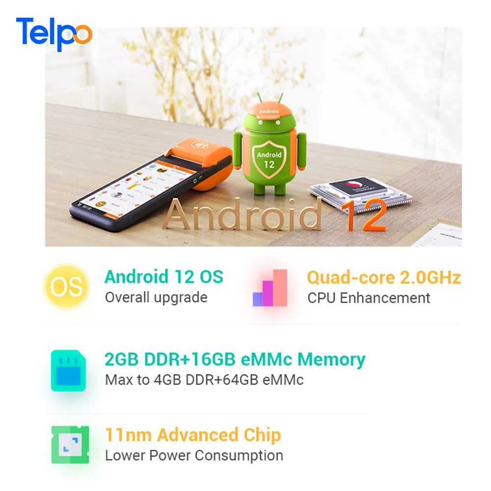 Telpo M1 All In One Handheld Mobile Device Android 12 Ticket Machine with 40mm Thermal Printer