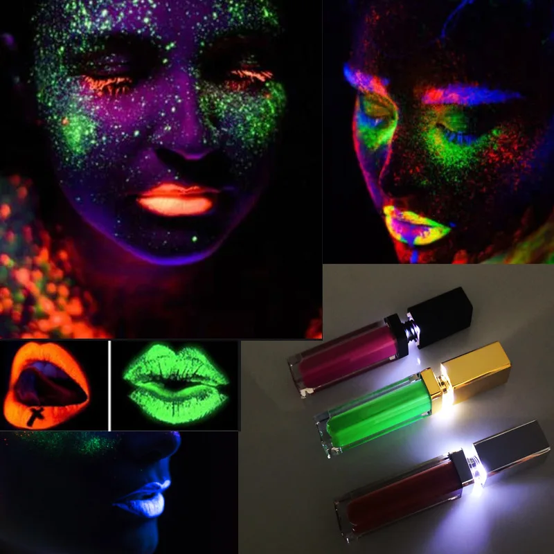 Fashion Led Luminous Lip Glaze With Mirror Glowing Fluorescent Lipgloss Ktv Night Bar Liquid Neon Lipstick