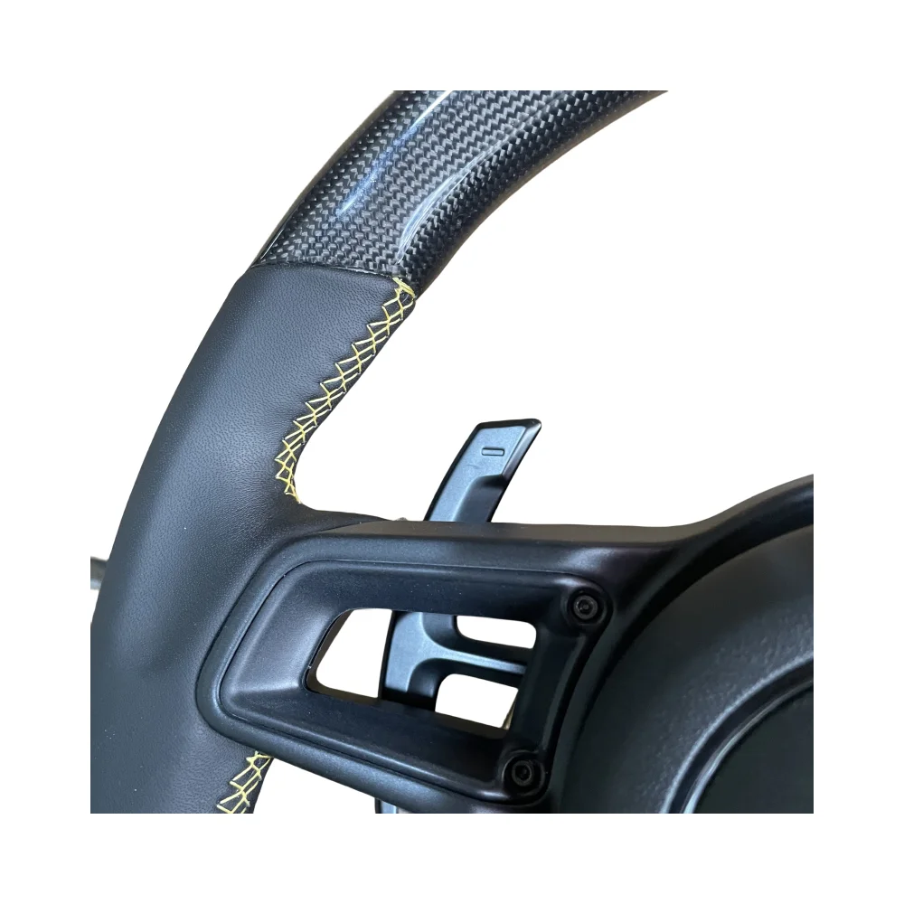 Car Carbon Fiber Multifunction Steering Wheel Round Smooth Leather Custom Fit For Porsche Macan Cayenne