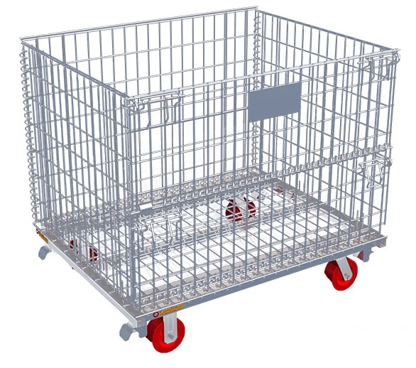 Collapsible Stackable Wire Mesh Containers with rolling wheels,Steel Wire Mesh Container with Caster
