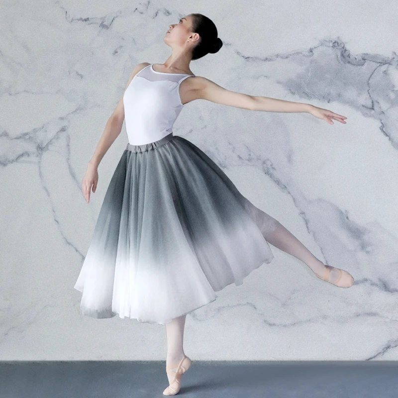 Women Gradient Long Ballet Dance Skirts Lyrical