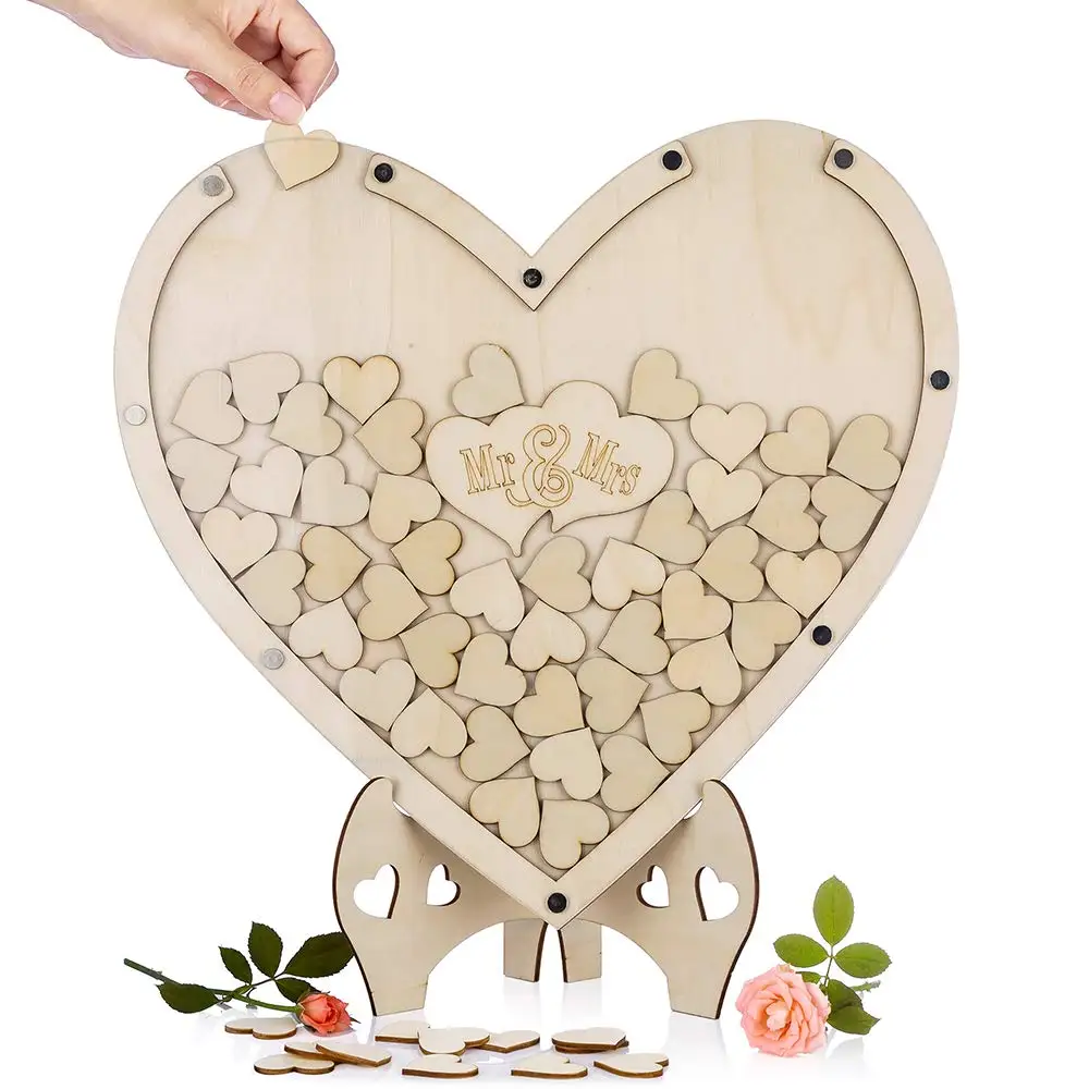 
Guest Book Alternative with 75 Pcs Wooden Hearts Drop Top Frame For Weeding Decoration 