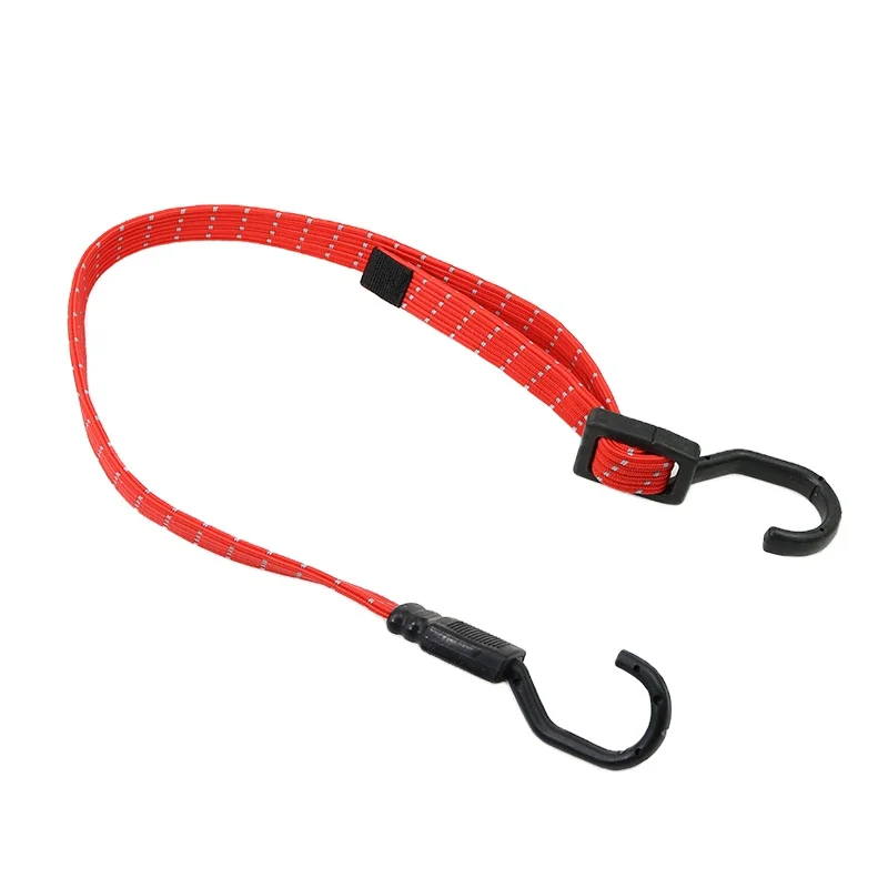 Versatile Adjustable Reflective  Flat Bungee Cord Custom Length High Elastic Rubber Flat Bungee Cord with Hooks