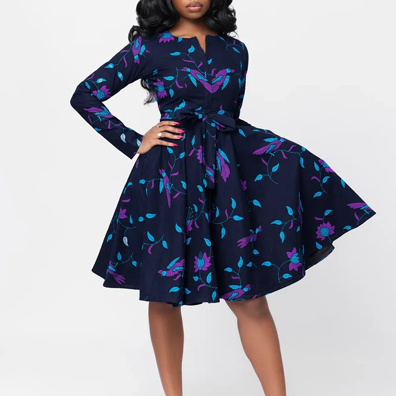 Custom Mix African Wax Fabric Dress Zip Close Lining Women Dress Clothes in African Style