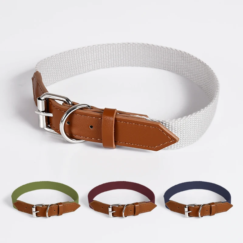 Customized Logo New Designer Personalized ECO Handmade Luxury Braided Nylon Ribbon Vegan Pu Leather Pet Leads Dog Leash Collar