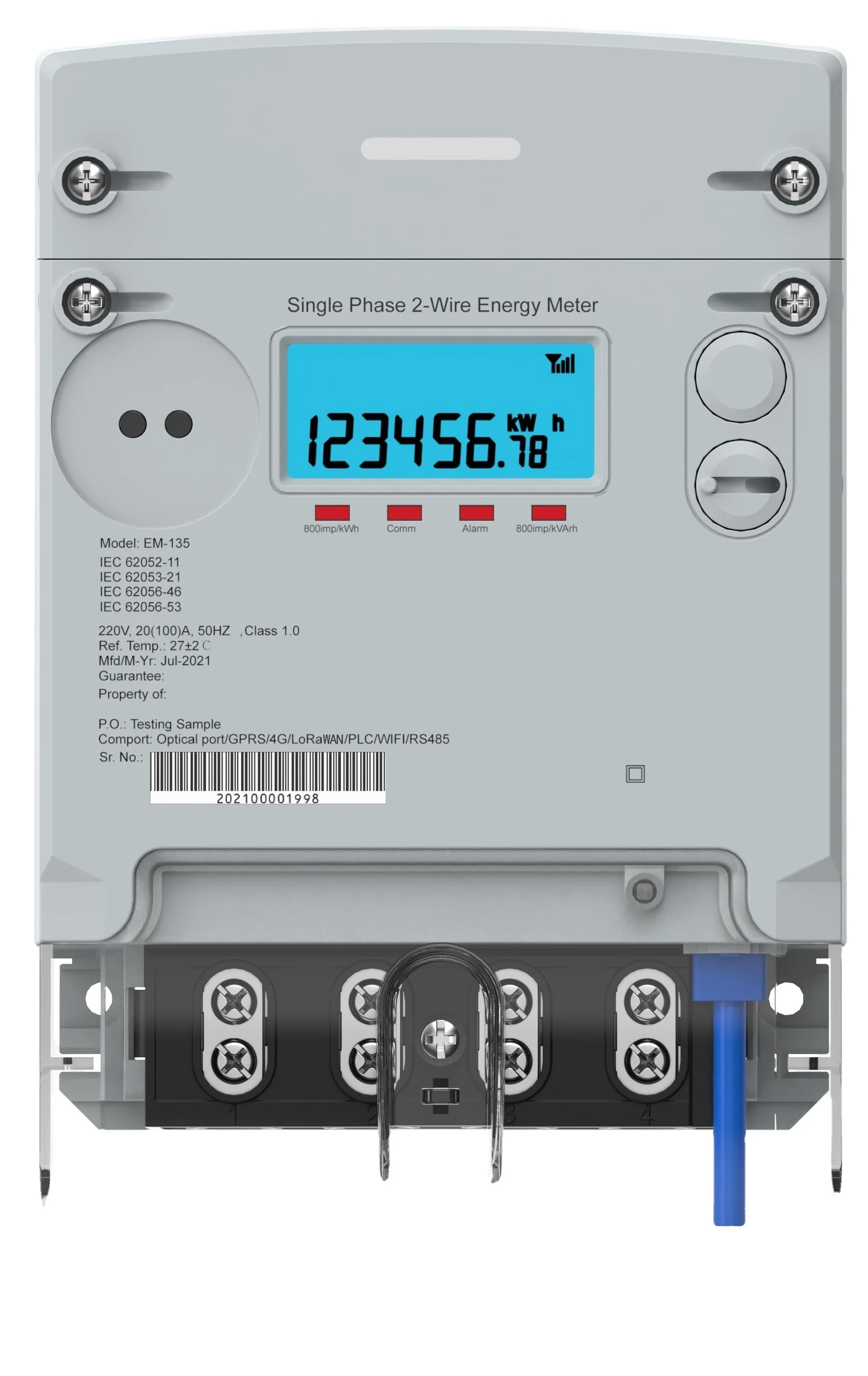 IEC Standard Single Phase Energy Meter with Removable LoRawan NB WIFI GPRS PLC Communication