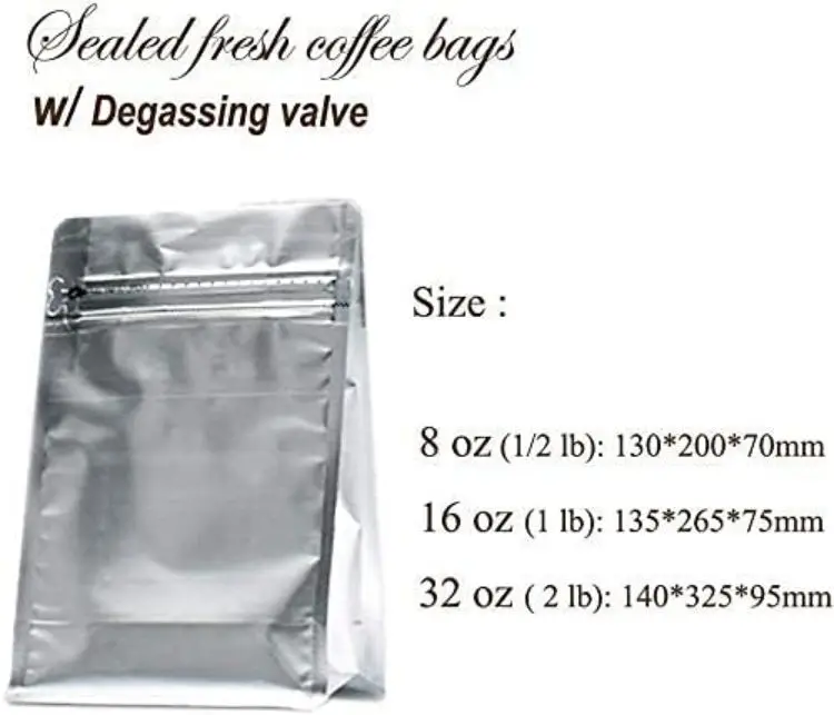 High Barrier Ziplock Heat-Sealable Resealable Stand-Up Solid Color Food Storage Coffee Bean Bags with Vented Valve