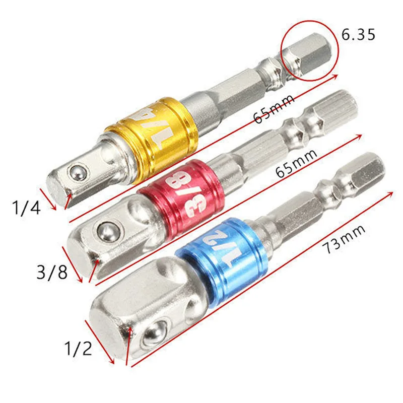Yunbei 3pcs colorful connecting rod AD with bead hexagonal shank connecting rod 1/2 1/4 3/8 electric drill socket connecting rod
