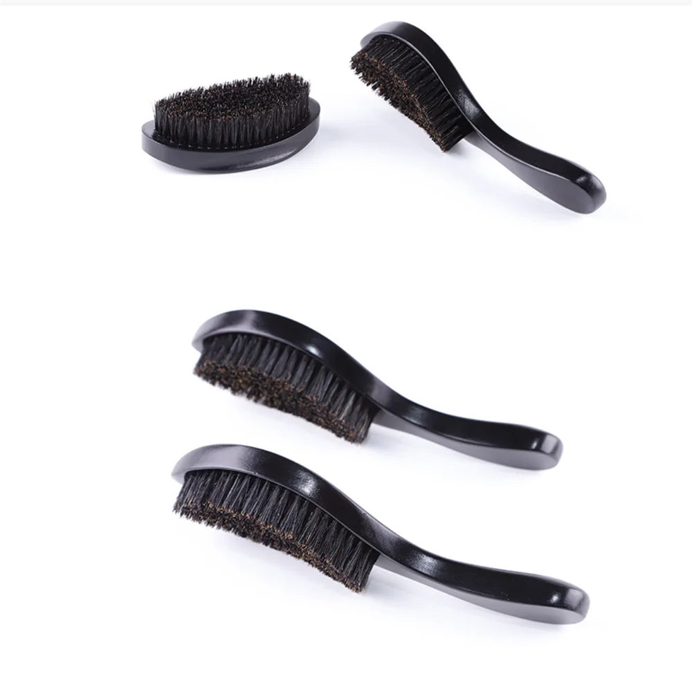 Custom LOGO Natural Boar Bristle Soft Custom Logo 360 Wave Brush Curved Wooden Beard Brush Black Hair Brush for Men