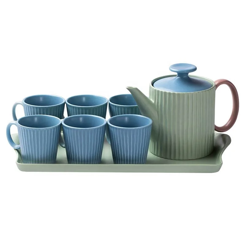 Ceramic Coffee Mug and Teapot with Serving Tray Gift Set Nordic Water Cups Tea Pot Kettle Suit Home Decoration