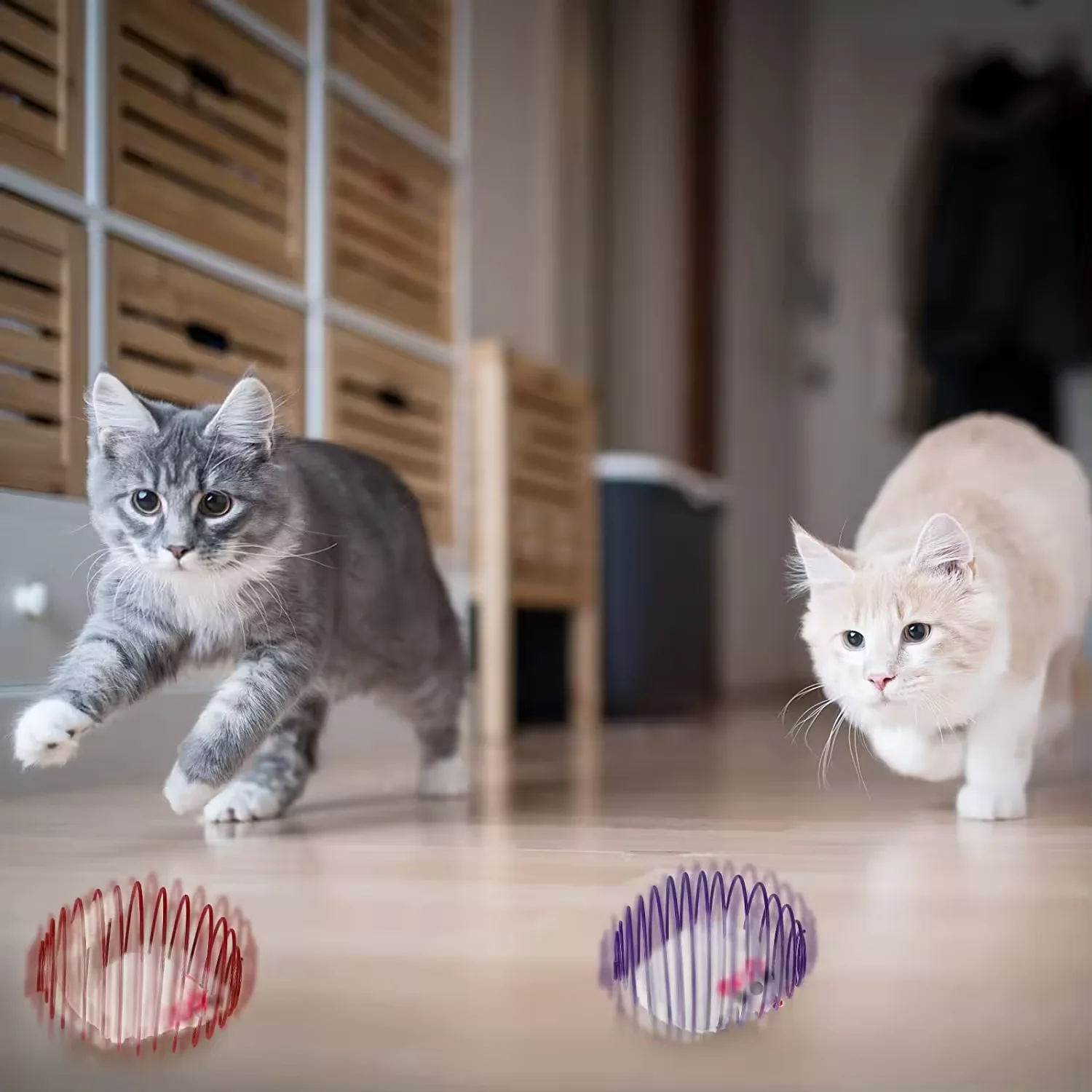 Cat Spring ball Retractable interactive cat toy Rolling cat ball Colorful playful coil spring action toy cage for mice