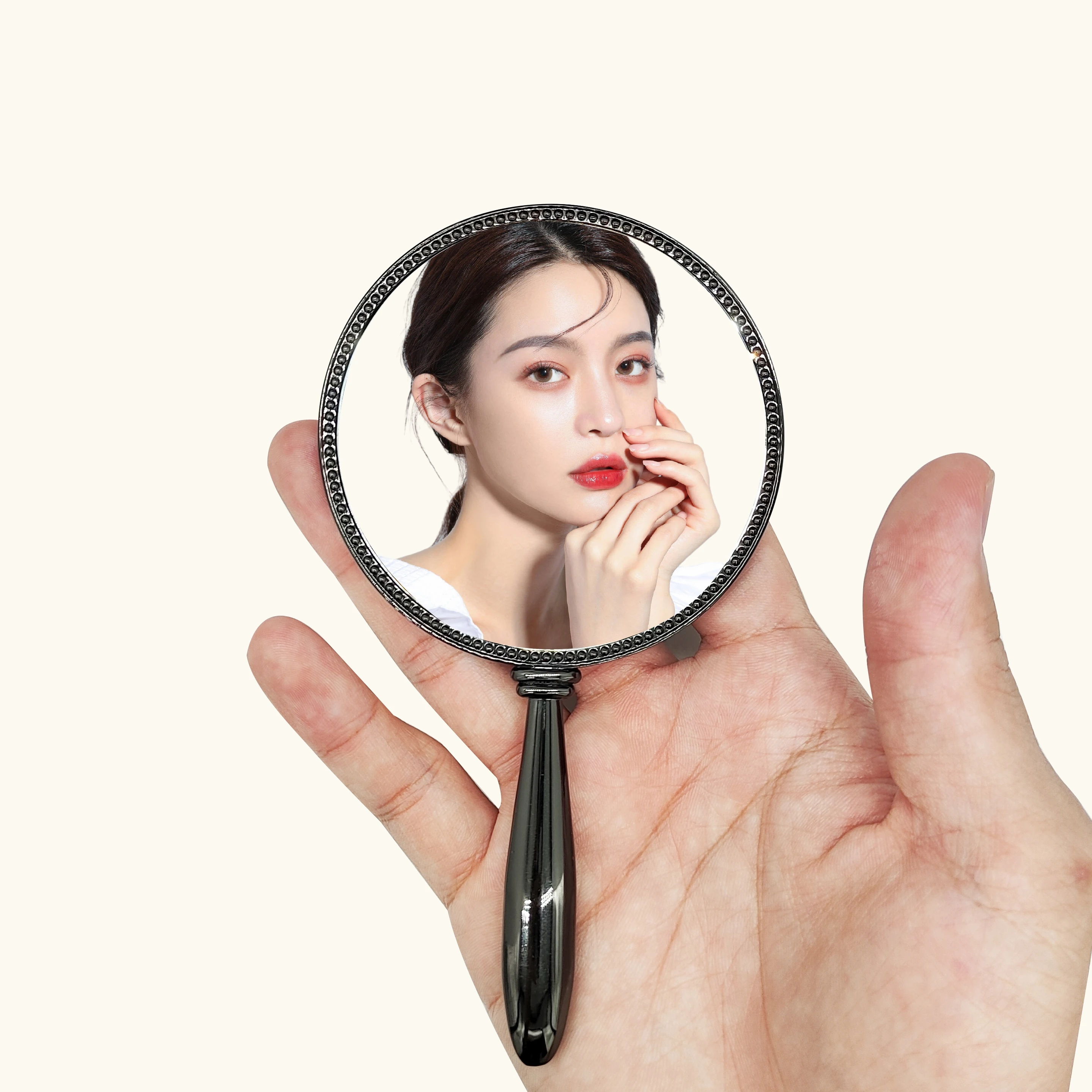 Customizable Logo Fashion Girls Vanity Mirror Portable Metal Hand Held Mirror