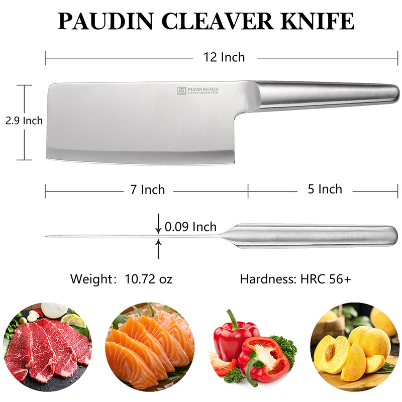 Paudin R7 Novel Design Altra Sharp 7 Inch 5Cr15Mov Steel Hollow Handle Kitchen Chef Knife Cleaver Knife