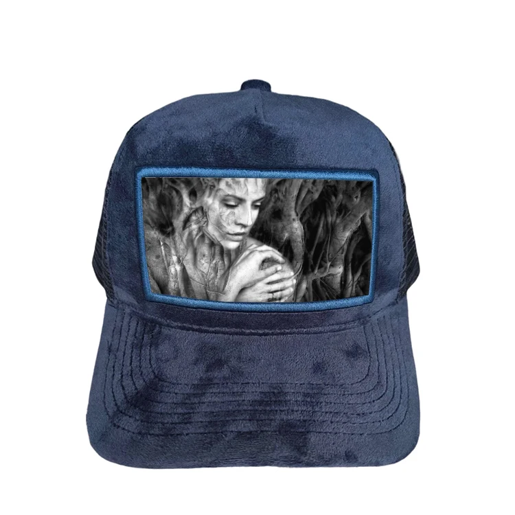 2023 Design Your Own Velvet 5 Panel Trucker Cap Mesh Baseball Cap Velvet Trucker Cap With Custom Print Patch