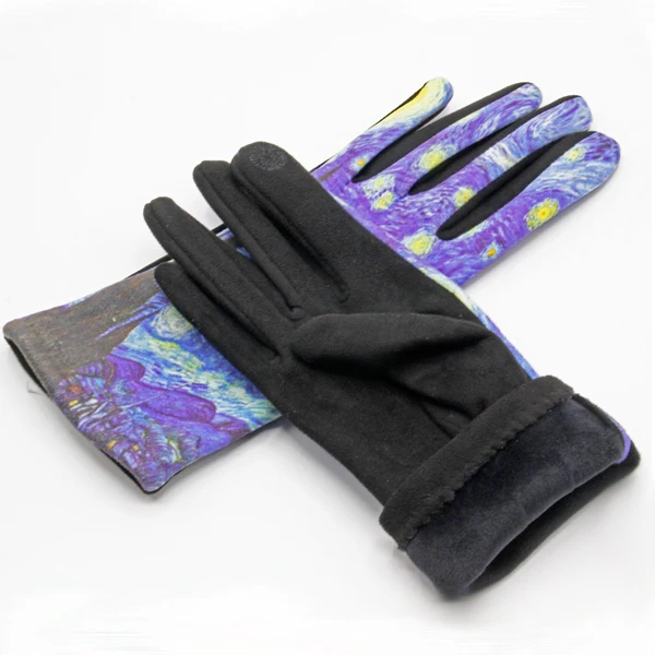 Winter Soft Warm Women Suede Gloves Full Finger With Cuff Trim Cuff Outdoor  Protective lady Gloves