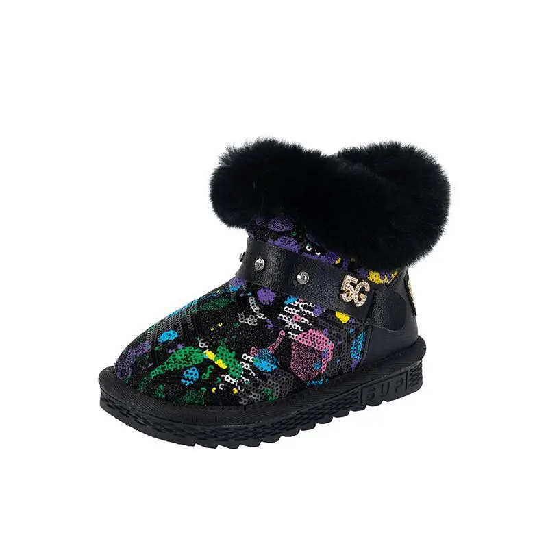 Kids Warm Winter Snow Boots Slip Resistant Cold Weather Shoes Fashion Paillette children princess Girls Foot warmer Short boots