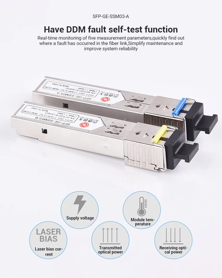 Цена Sfp-Ge-Sc-Sm Ddm 1 25G одномодовый T13/R15 Bidi Sfp Sc/Upc 3Km Sc оптический модуль приемопередатчика