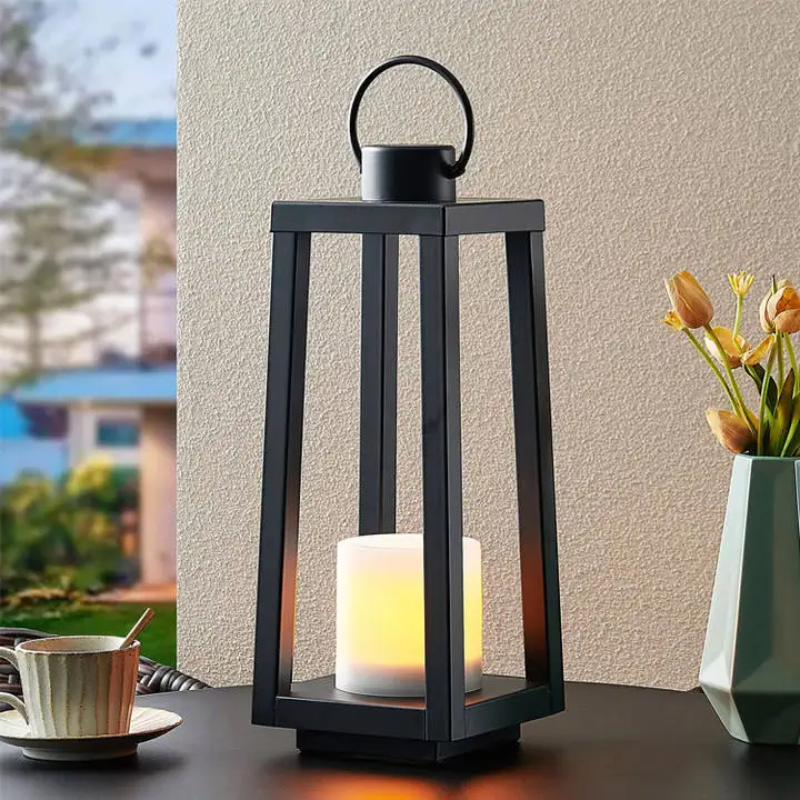 Hanko Solar garden Post lights flameless indoor large Metal LED floor candle Lantern decor Light